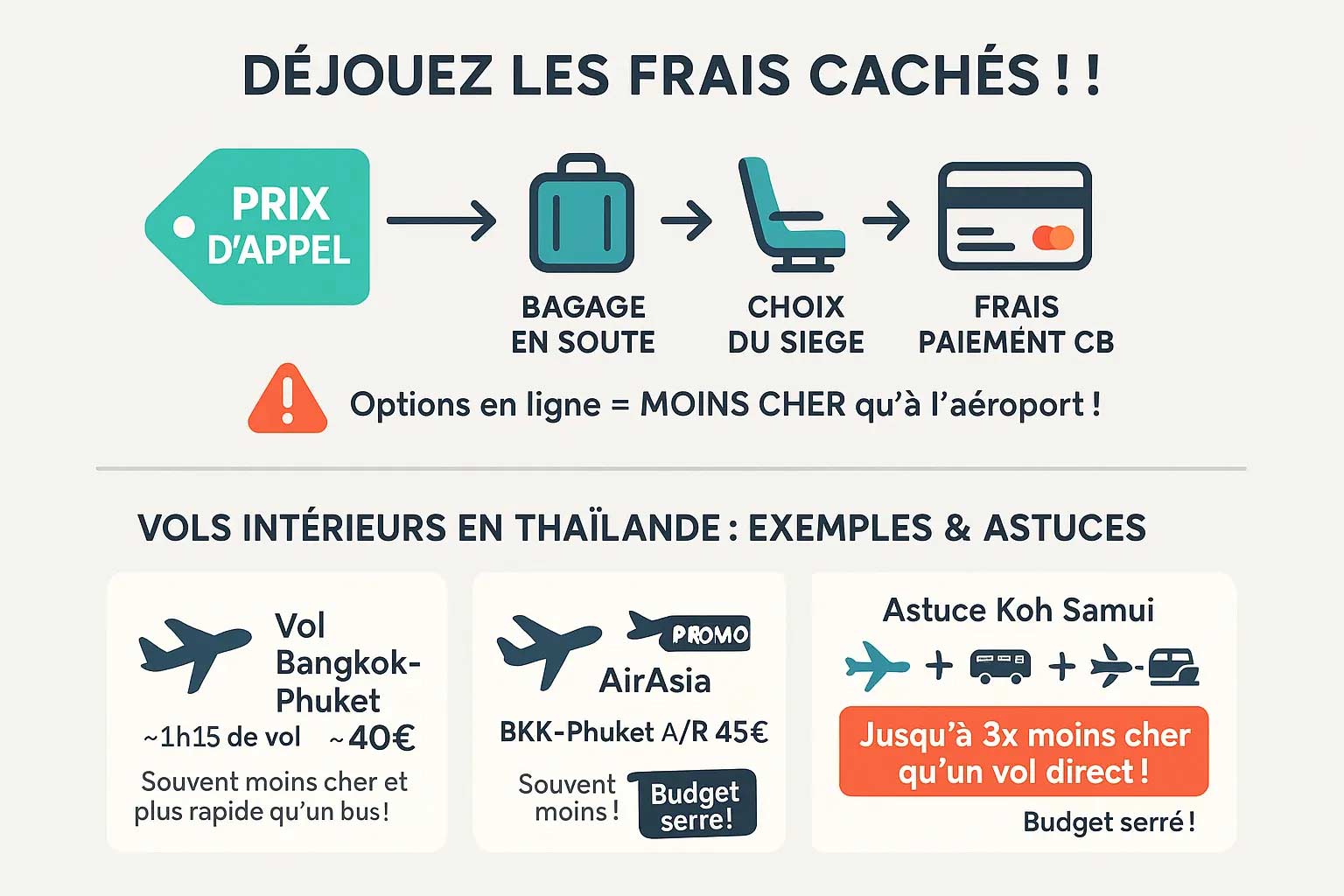 Infographie sur les coûts cachés des vols intérieurs en Thaïlande