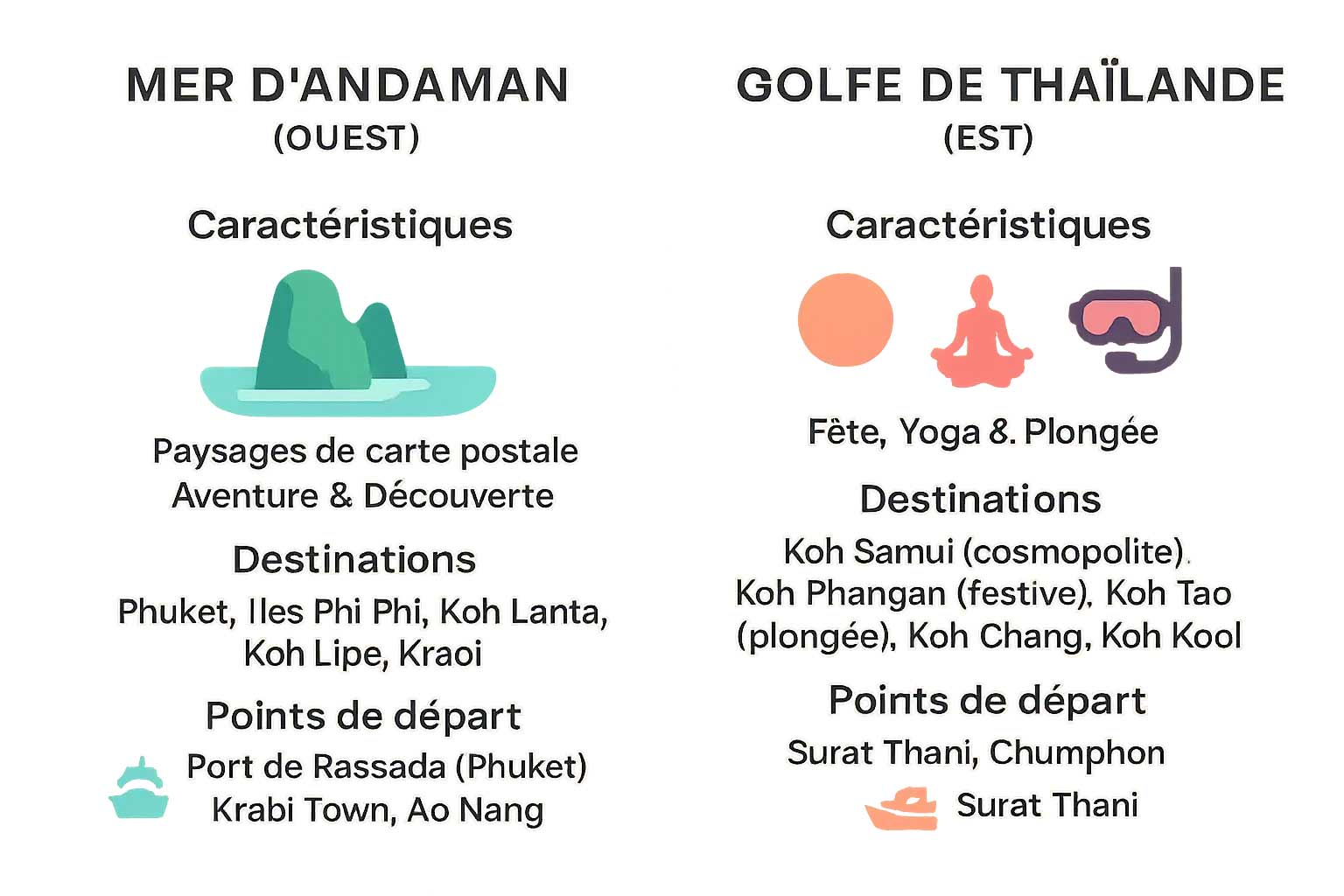 Comparaison entre la mer d'Andaman et le Golfe de Thaïlande
