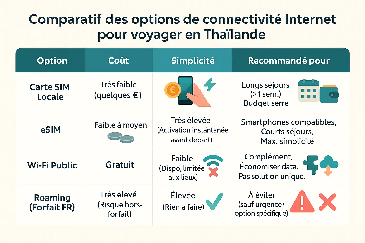 Comparatif visuel des solutions internet en Thaïlande