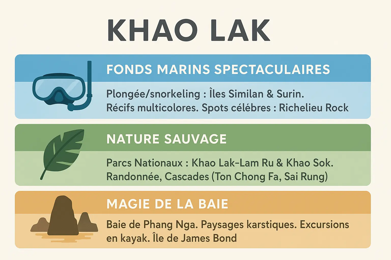 Infographie des activités d'aventure à Khao Lak