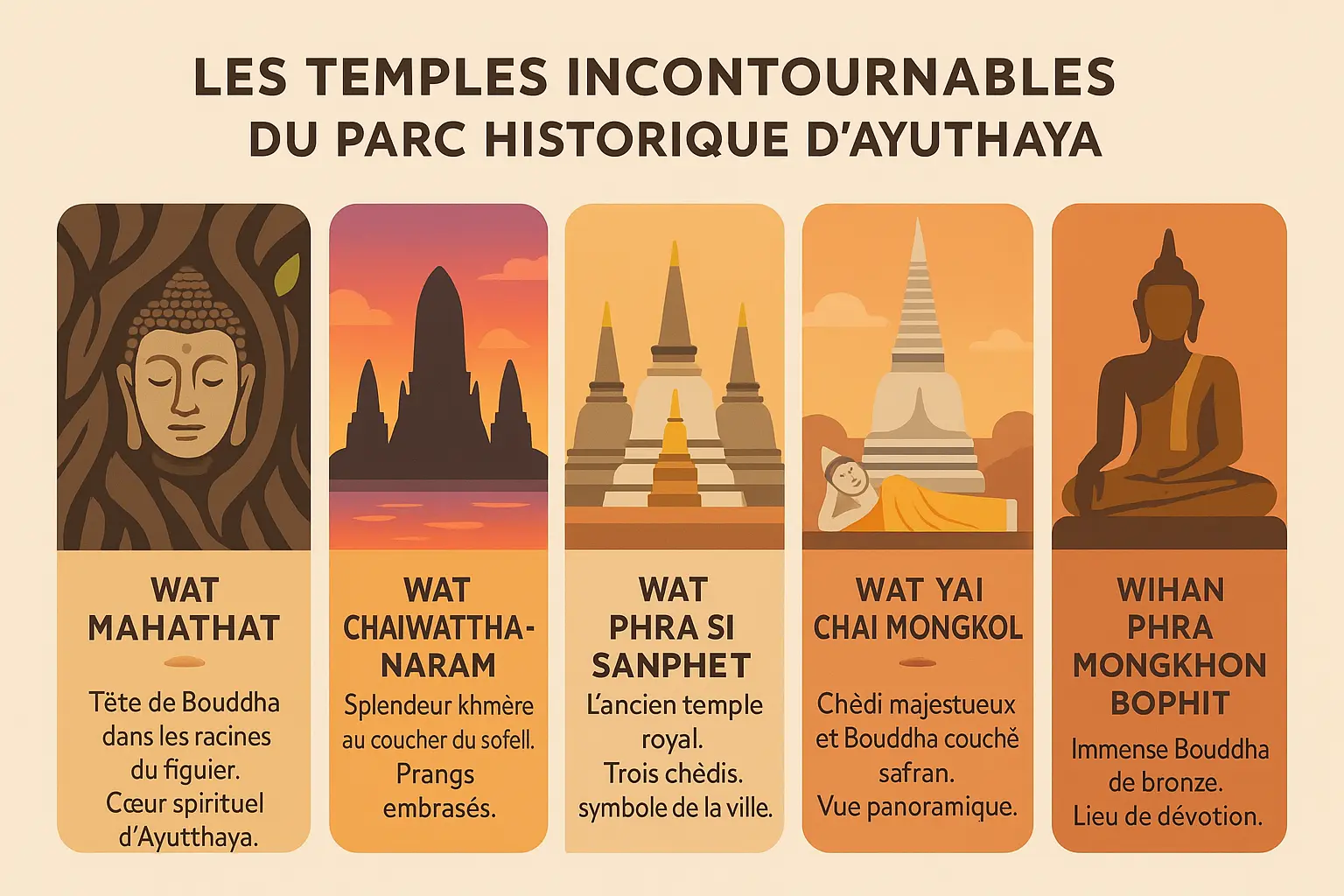 Illustration des temples d'Ayutthaya