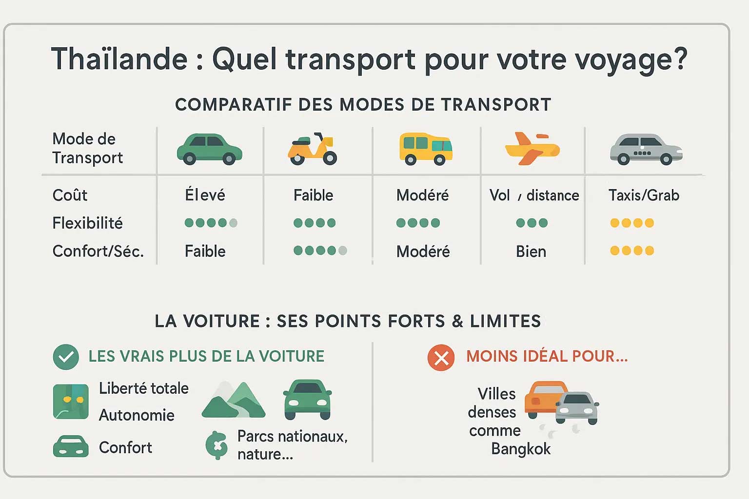 Illustration de différents moyens de transport en Thaïlande