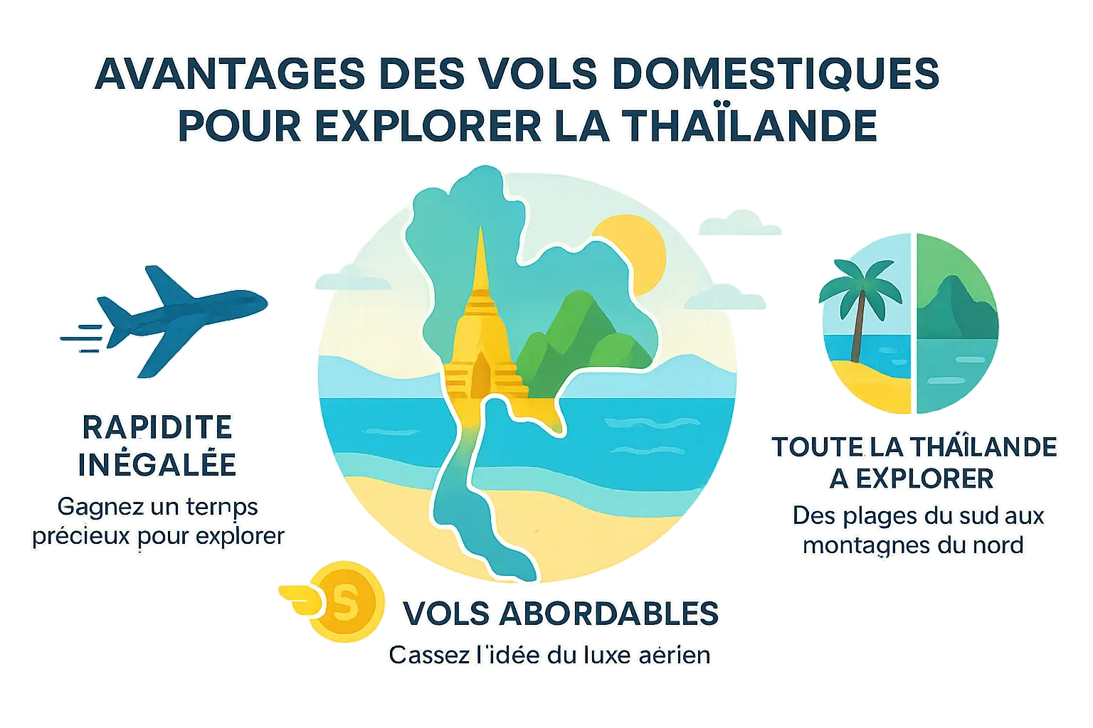 Carte des vols intérieurs en Thaïlande avec les principales destinations