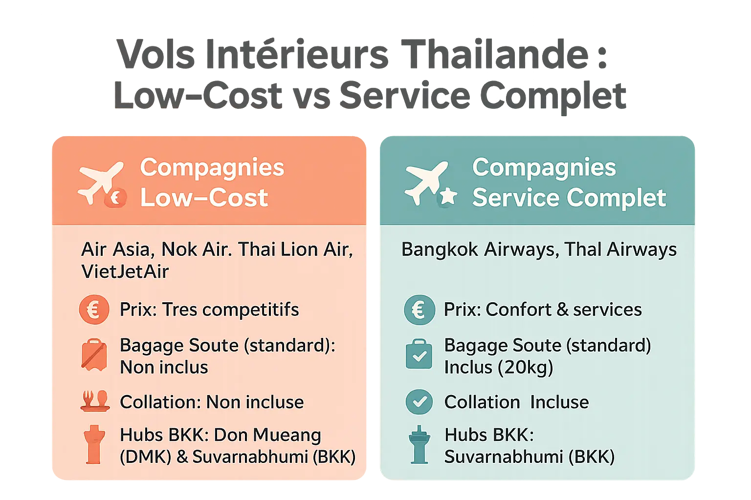 Comparatif low-cost vs service complet en Thaïlande