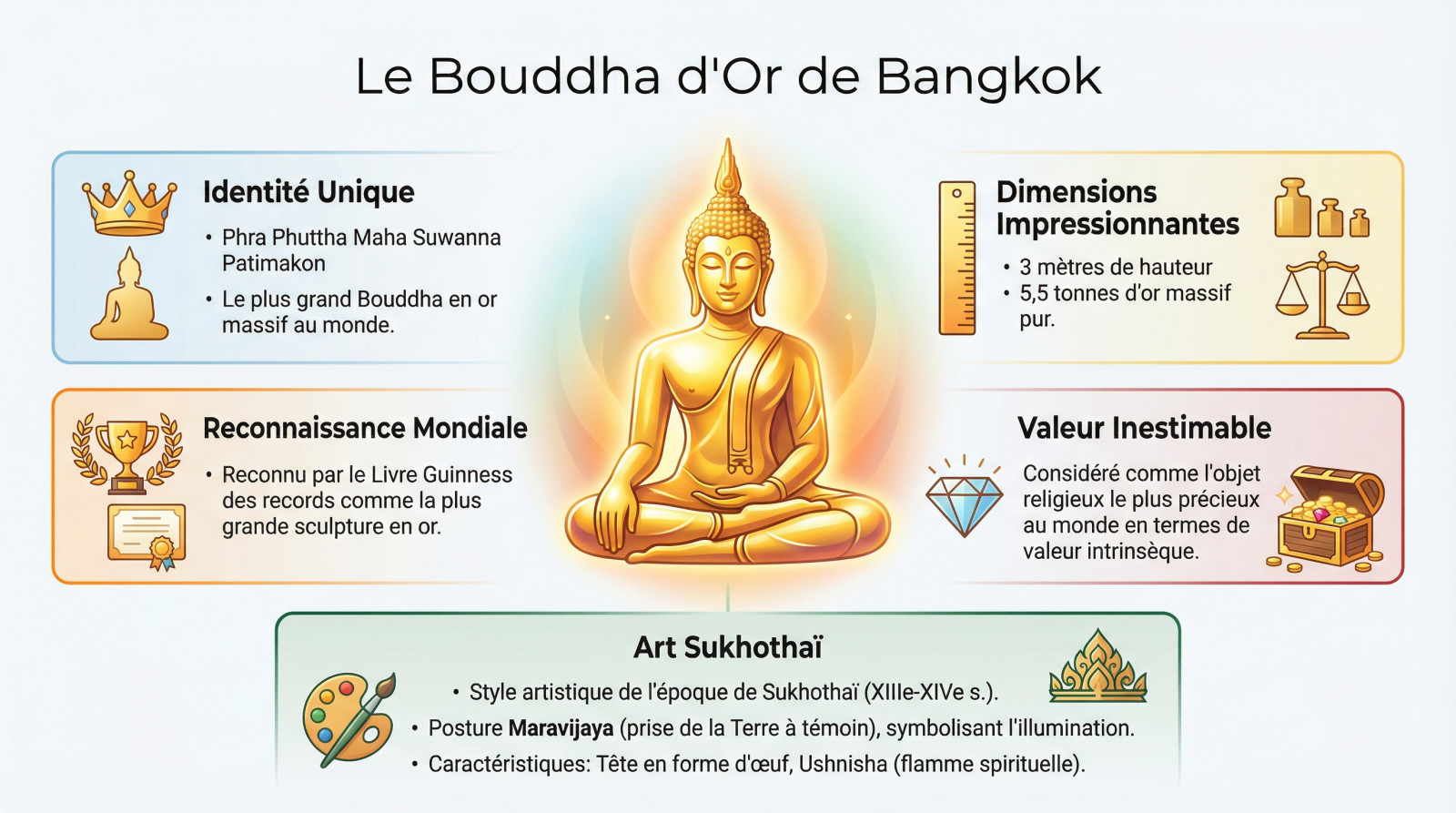 Le majestueux Bouddha en or massif du Wat Traimit à Bangkok