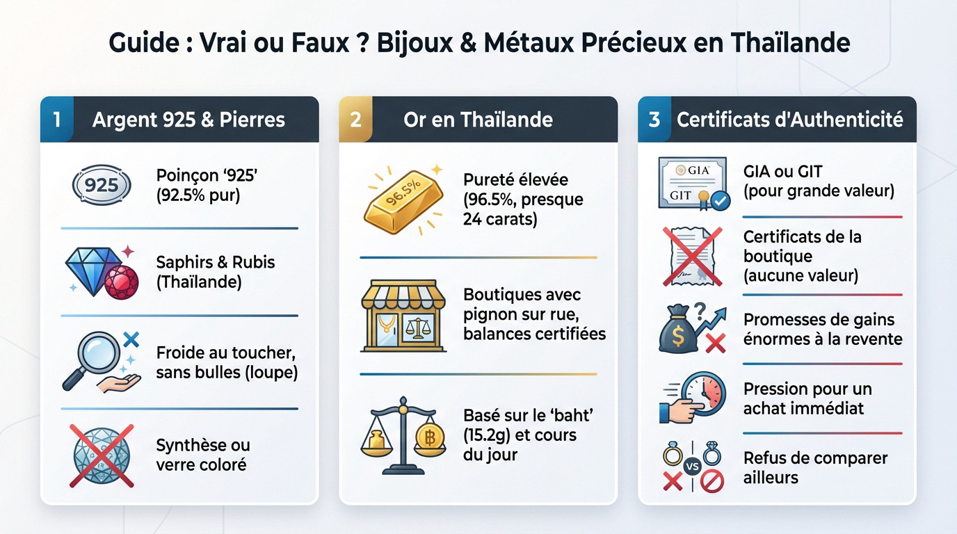 Guide vrai ou faux bijoux et métaux précieux en Thaïlande