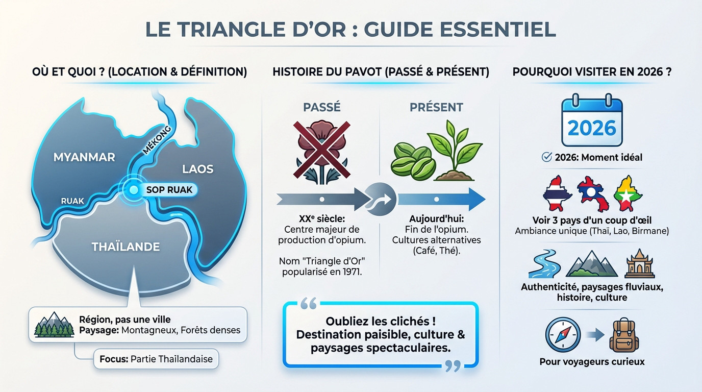 Triangle d'Or en Thaïlande au confluent du Mékong