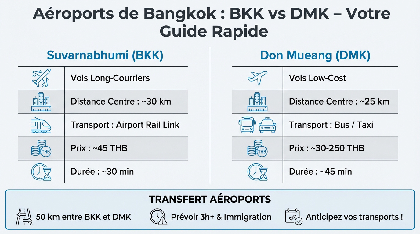 Tableau comparatif des aéroports de Bangkok BKK et DMK