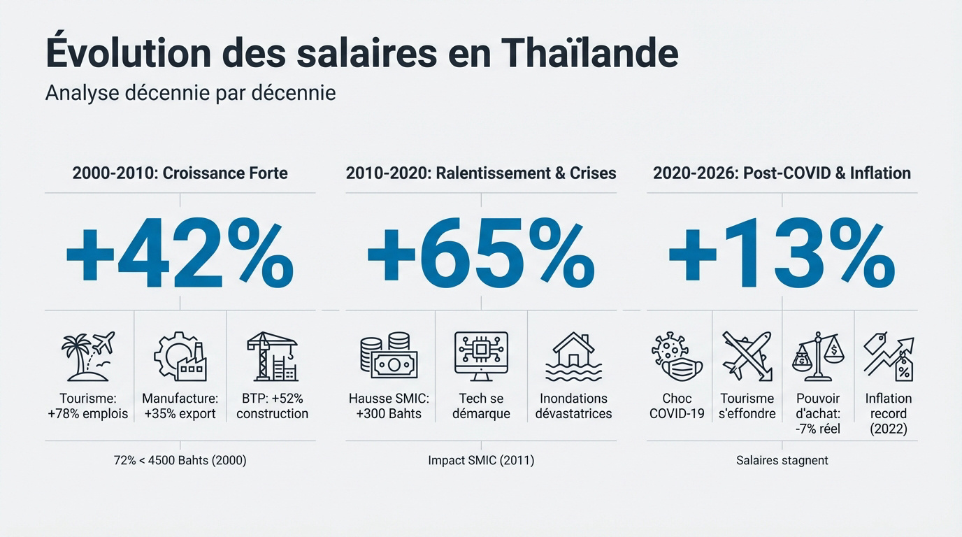 Graphique illustrant l'évolution des salaires en Thaïlande entre 2000 et 2026
