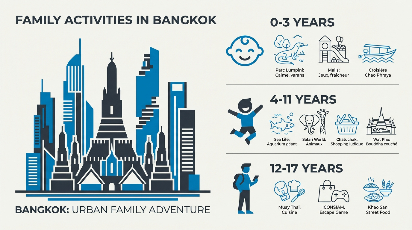 Infographie des meilleures activités pour enfants à Bangkok par tranche d'âge