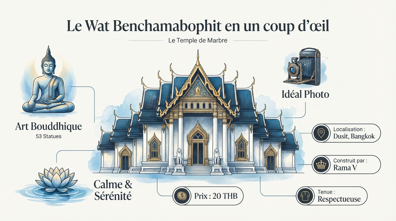 Le Wat Benchamabophit, célèbre Temple de Marbre à Bangkok