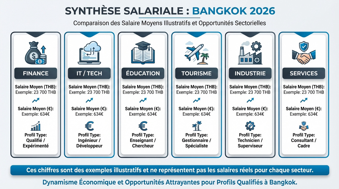 Synthèse des salaires moyens à Bangkok par secteur en 2026