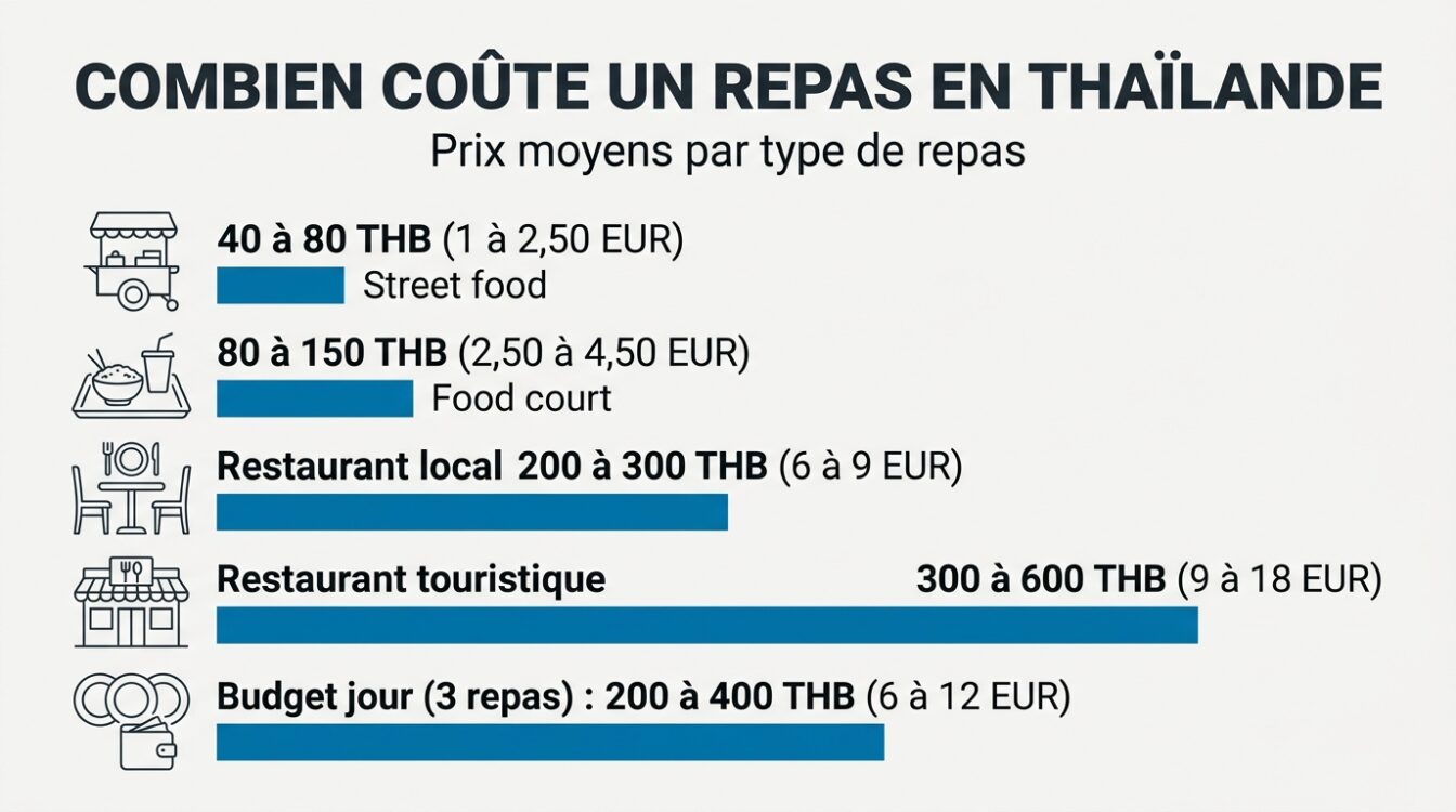 Comparatif des prix des repas en Thaïlande par type de restaurant