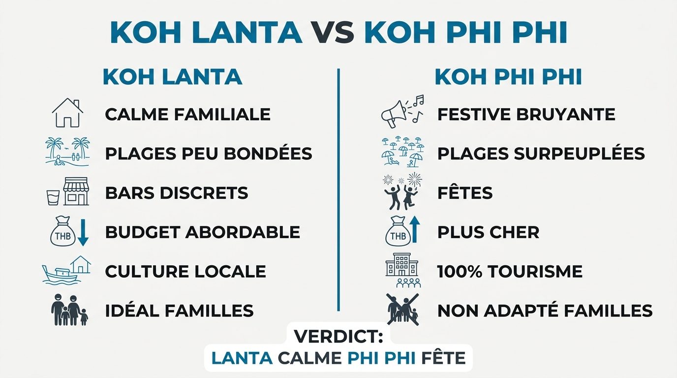 Comparatif Koh Lanta et Koh Phi Phi ambiance plages budget