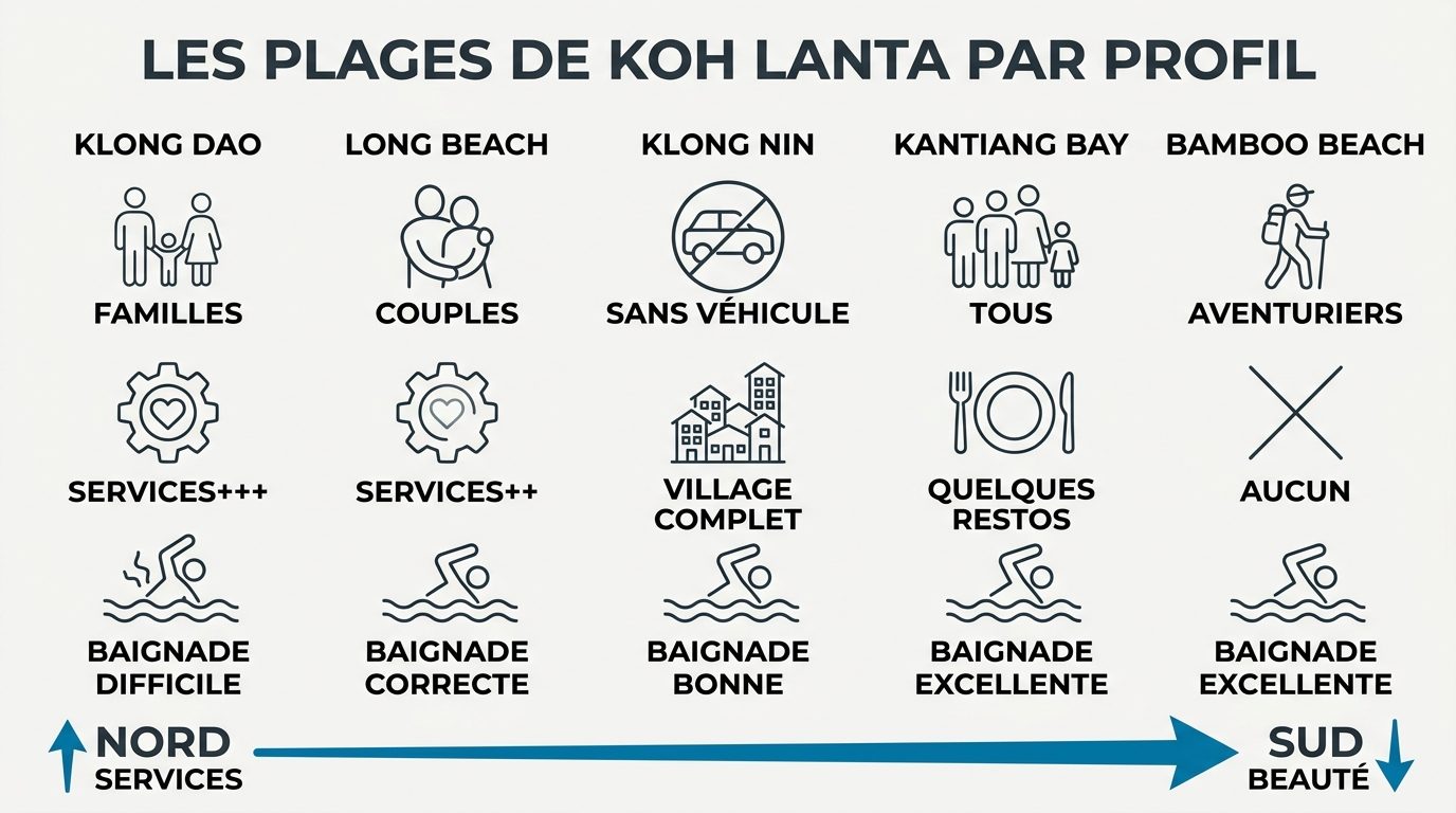 Comparatif des plages de Koh Lanta selon le profil du voyageur