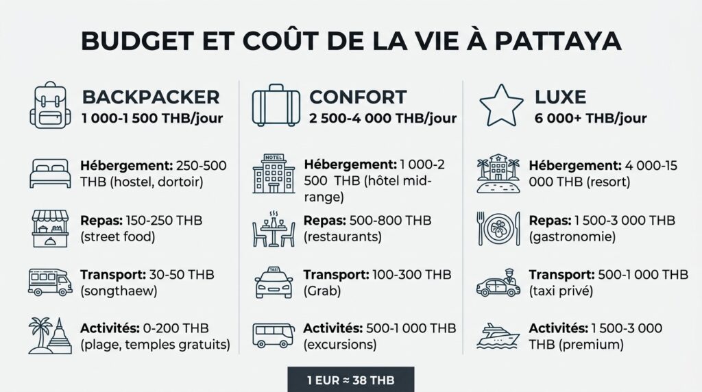 Comparatif du budget quotidien à Pattaya par profil de voyageur avec tarifs détaillés
