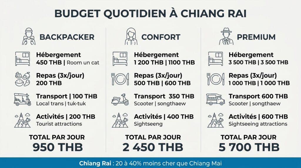 Budget quotidien à Chiang Rai par profil de voyageur avec prix détaillés